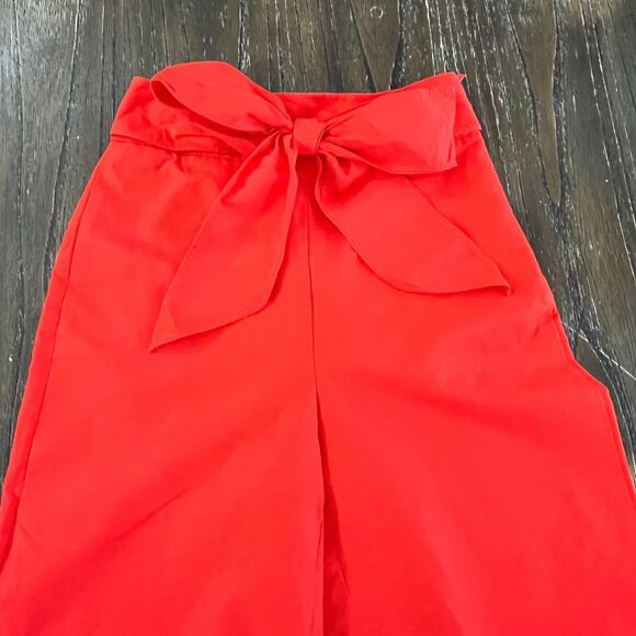 Kate Spade Slub Cotton Bow Tie Waist Culotte Pants Red Size 00 NWT - Picture 6 of 12